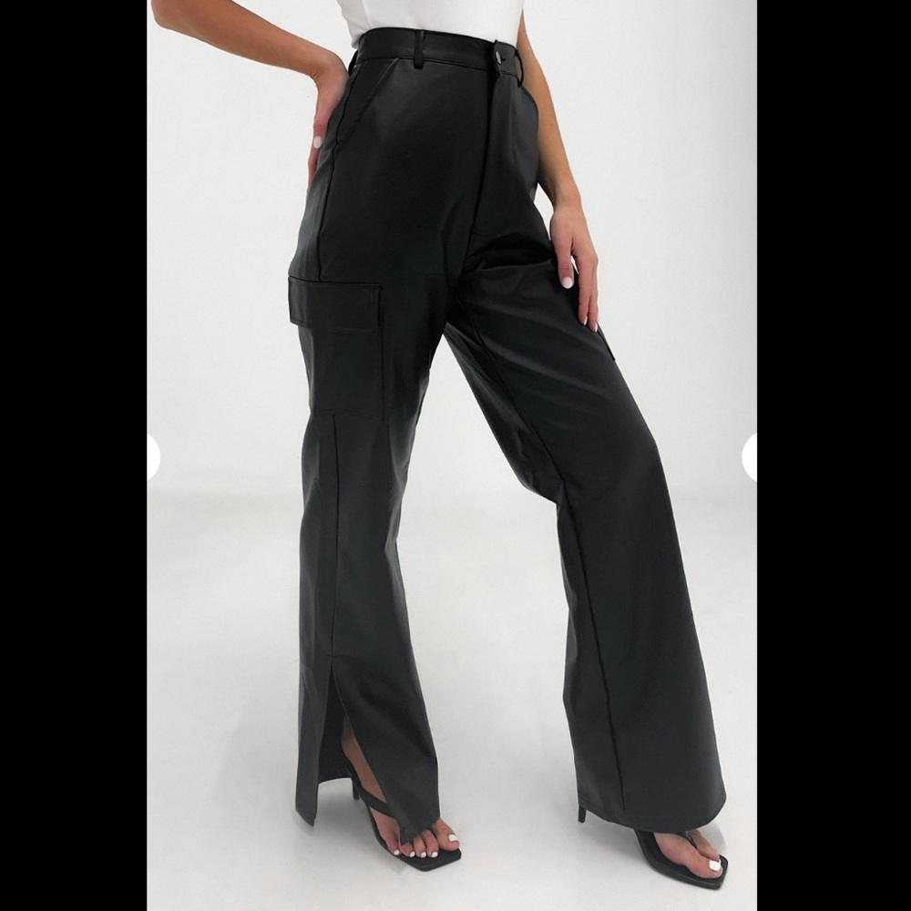 Missguided Black Leather Cargo Pants